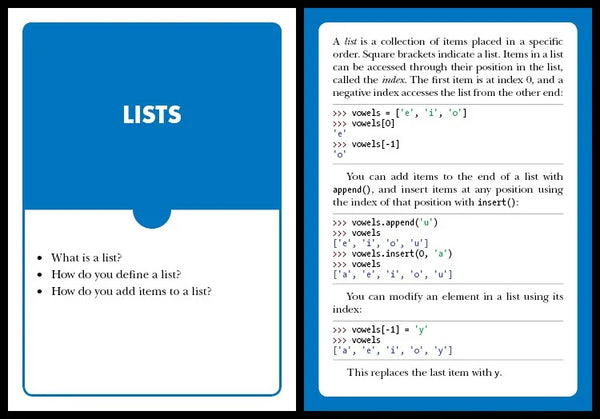 Python Flash Cards : Syntax, Concepts, and Examples