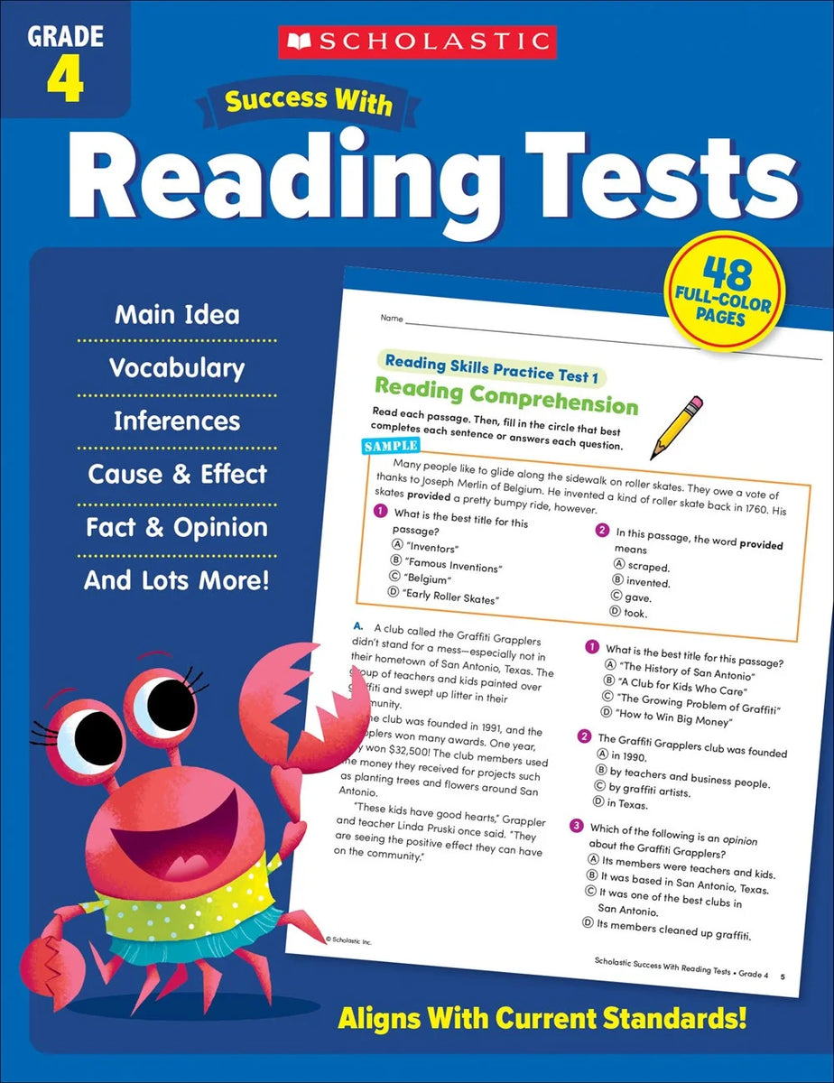 Scholastic Success with Reading Tests Grade 4 Workbook - MakoStars Store | English Books and Study Materials
