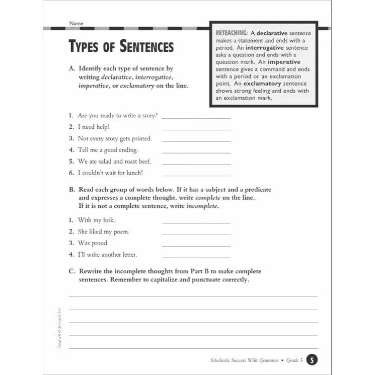 Scholastic Success With Grammar: Grade 5 Workbook - MakoStars Online Store