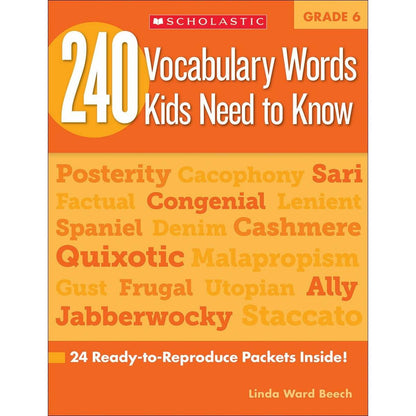 240 Vocabulary Words Kids Need to Know: Grade 6 - MakoStars Online Store